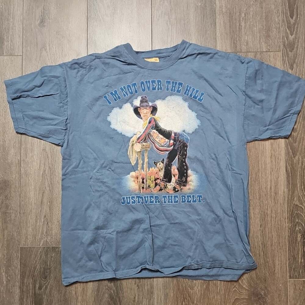 The Mountain 2XL T Shirt Over the Hill Funny Old Western Cowboy Graphic XXL Blue